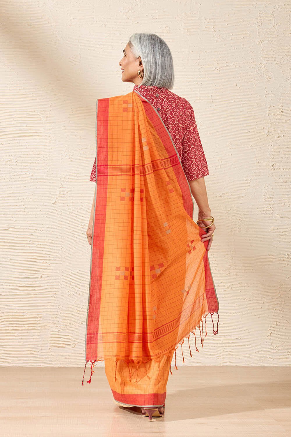 Dark Orange Woven Pure Cotton Bengal Saree image number null