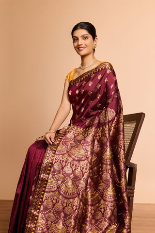 Dark Red Assam Woven Pure Silk Saree image number