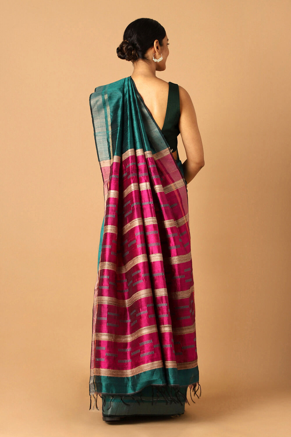 Green Pure Tussar Silk Bhagalpuri Saree image number null