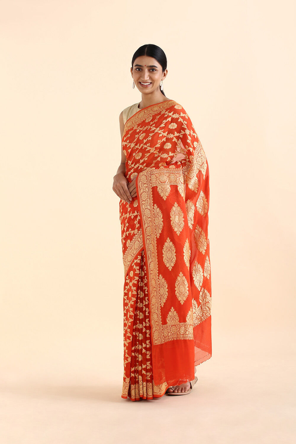 Dark Orange Pure Georgette Banarasi Saree image number null