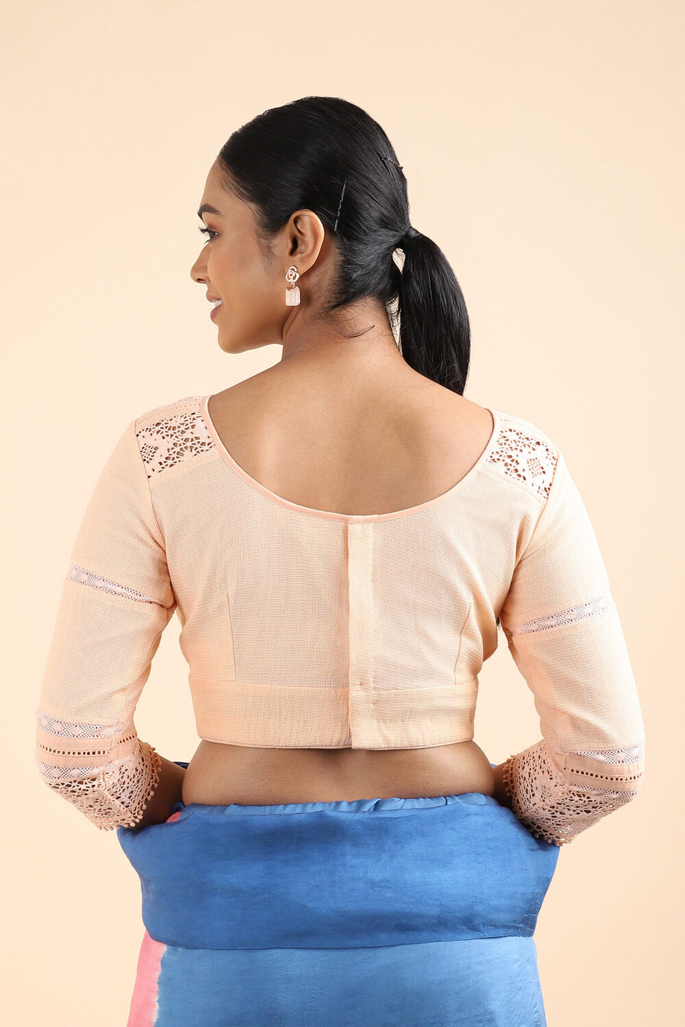 Light Orange Schiffli Embroidered Cotton Blouse image number null