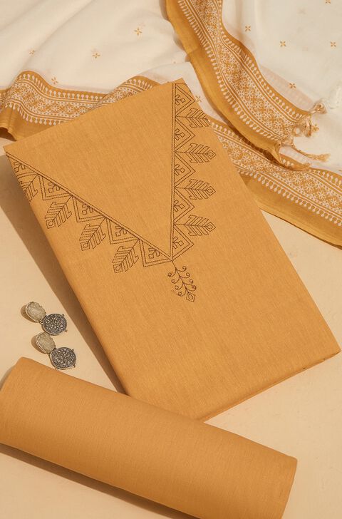 Dark Yellow Embroidered Pure Cotton Unstitched Suit Set