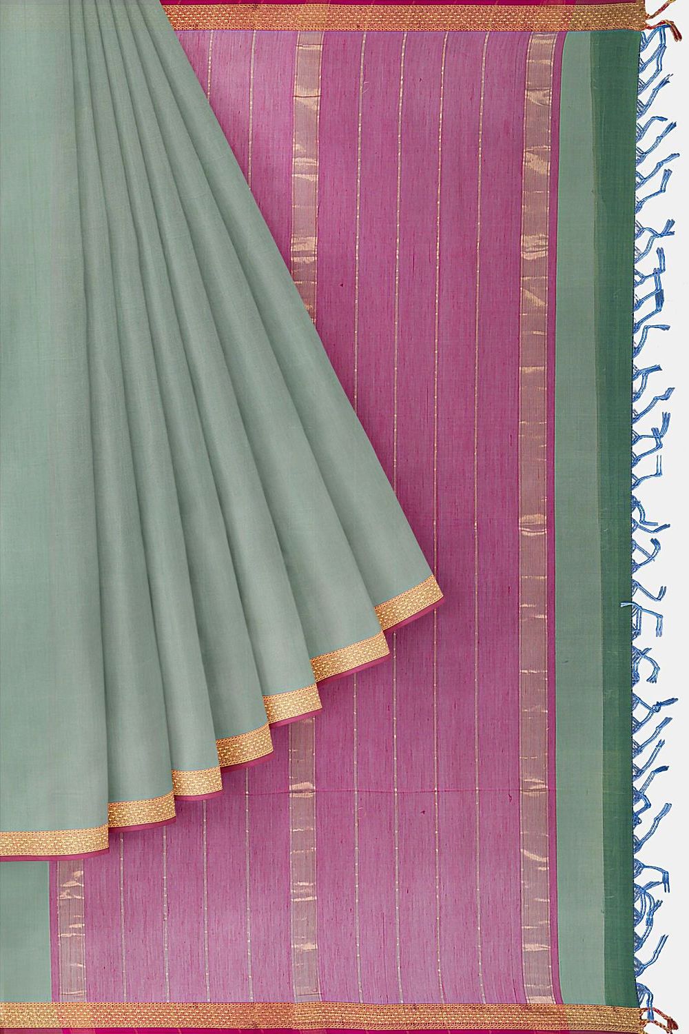Green Pure Silk Cotton Maheswari Saree image number null