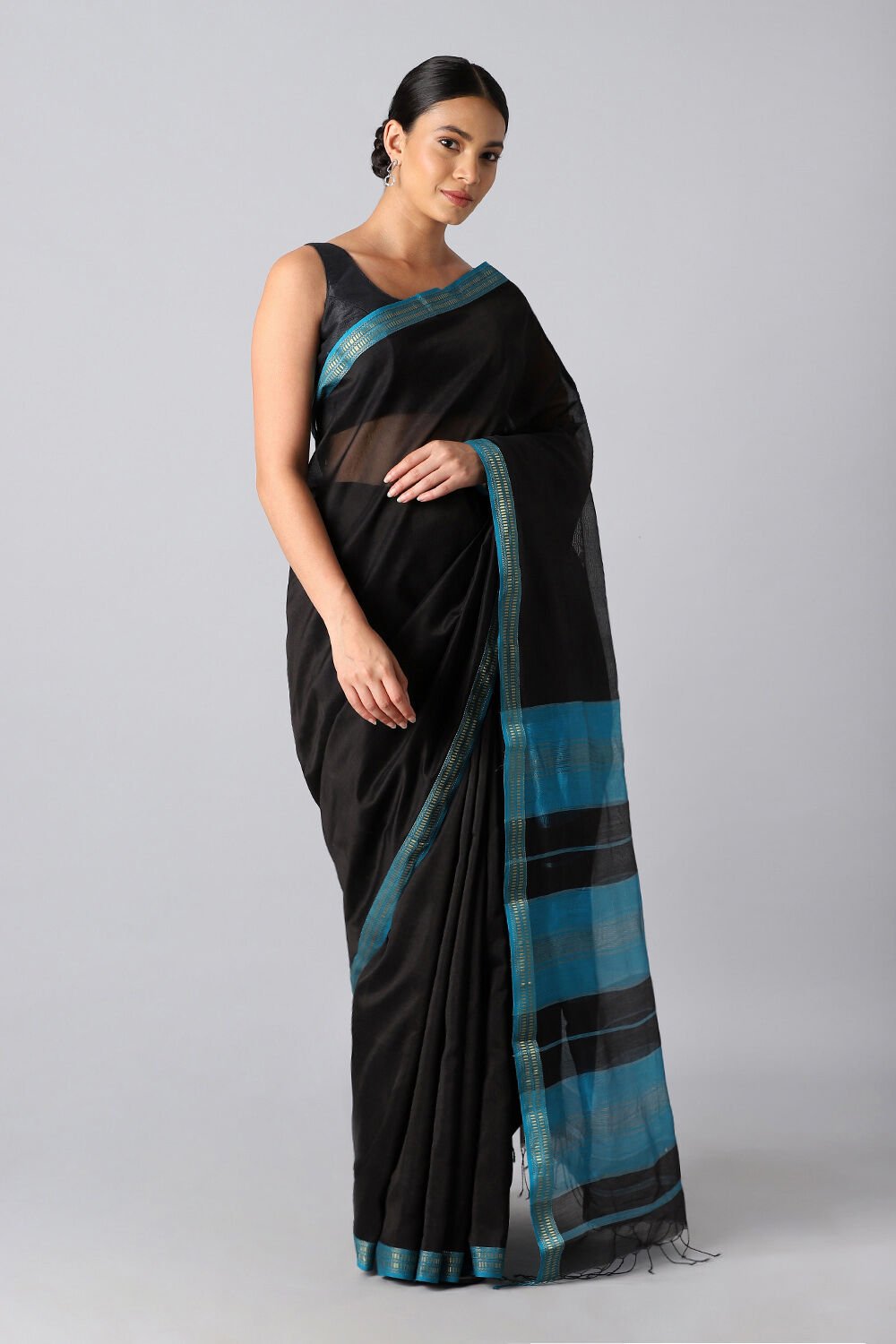 Black Pure Silk Cotton Maheswari Saree image number null