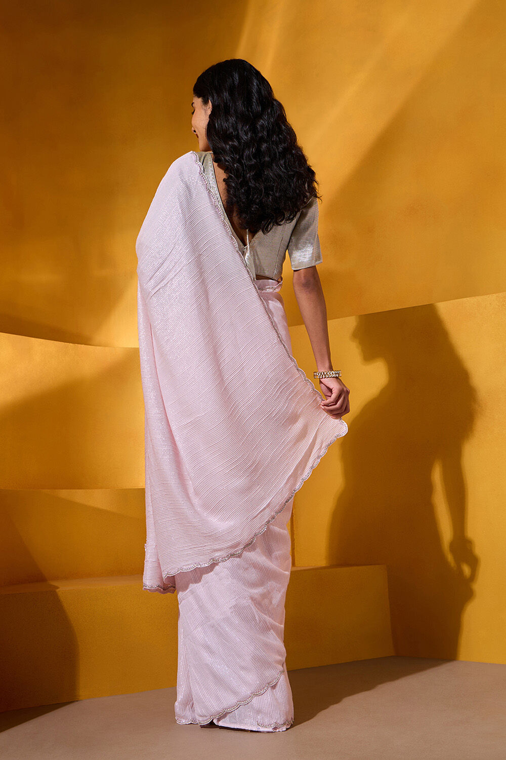 Light Pink Viscose Embroidered Saree image number null