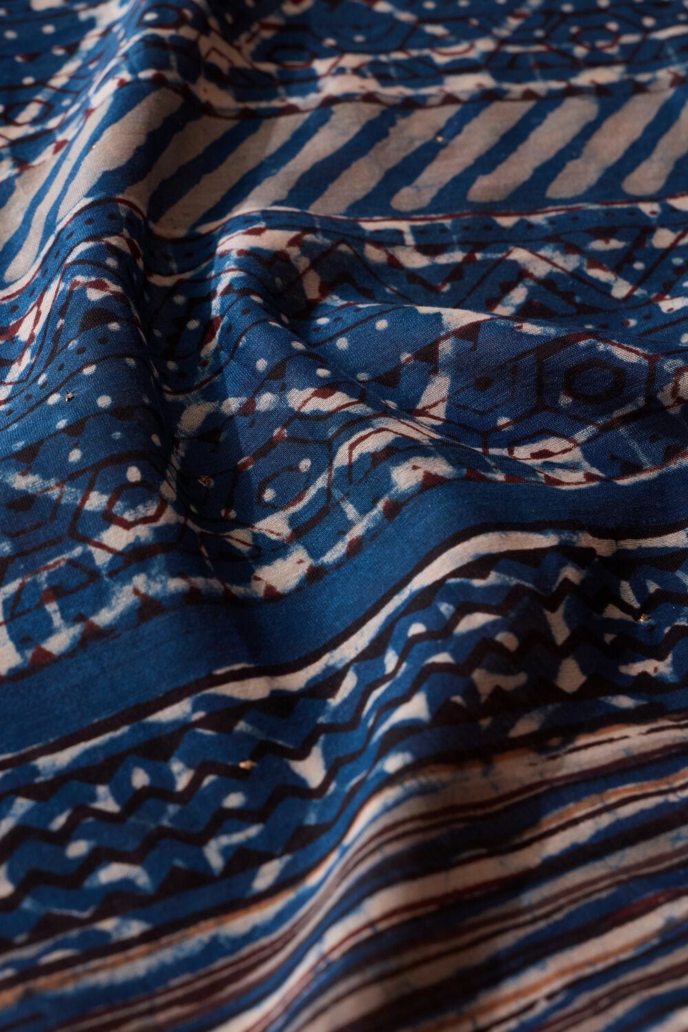 Dark Blue Bagru Printed Mukaish Pure Silk Cotton Saree image number null