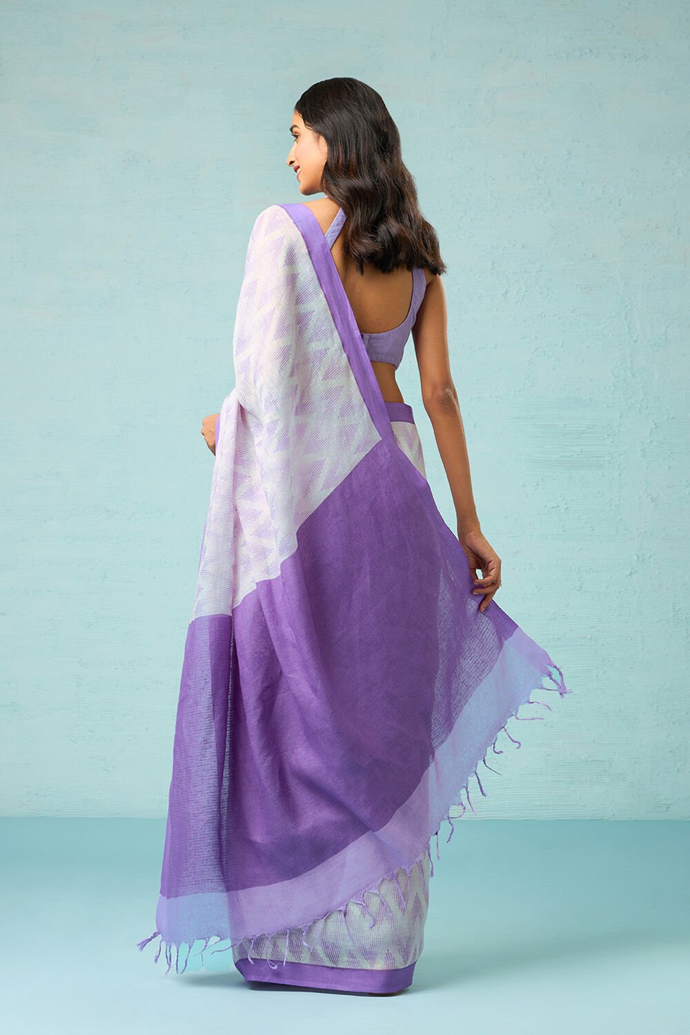 Purple Screen Printed Pure Linen Saree image number null