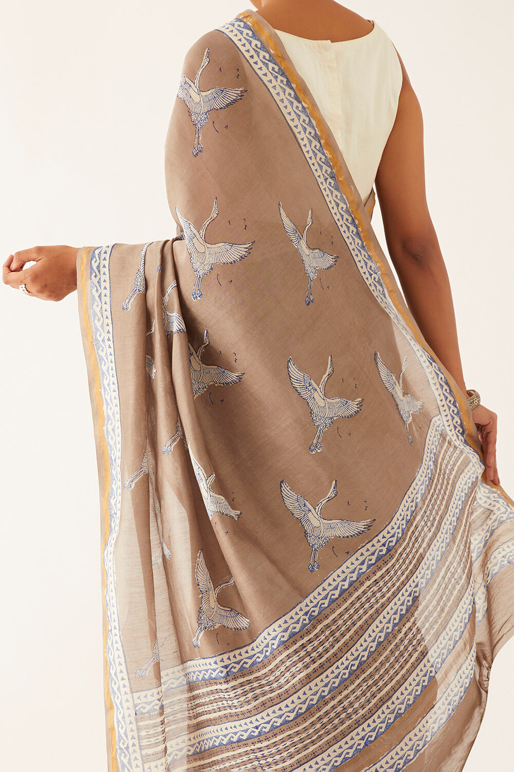 Grey Pure Silk Cotton Bagru Block Printed Saree image number null