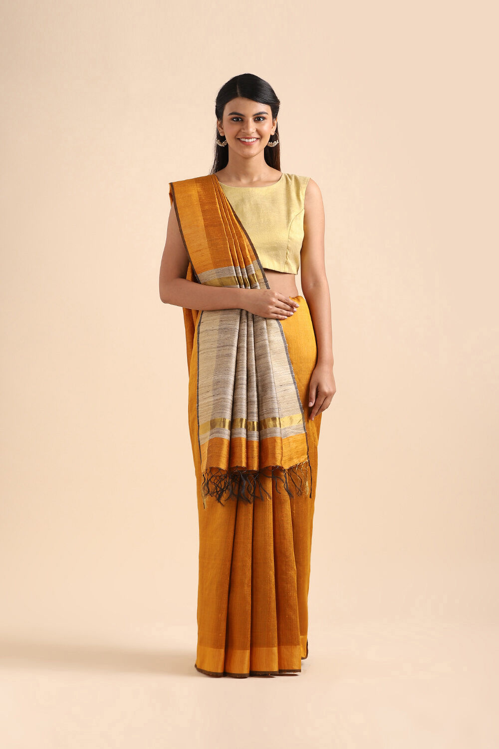 Light Orange Pure Tussar Silk Bhagalpuri Saree image number null