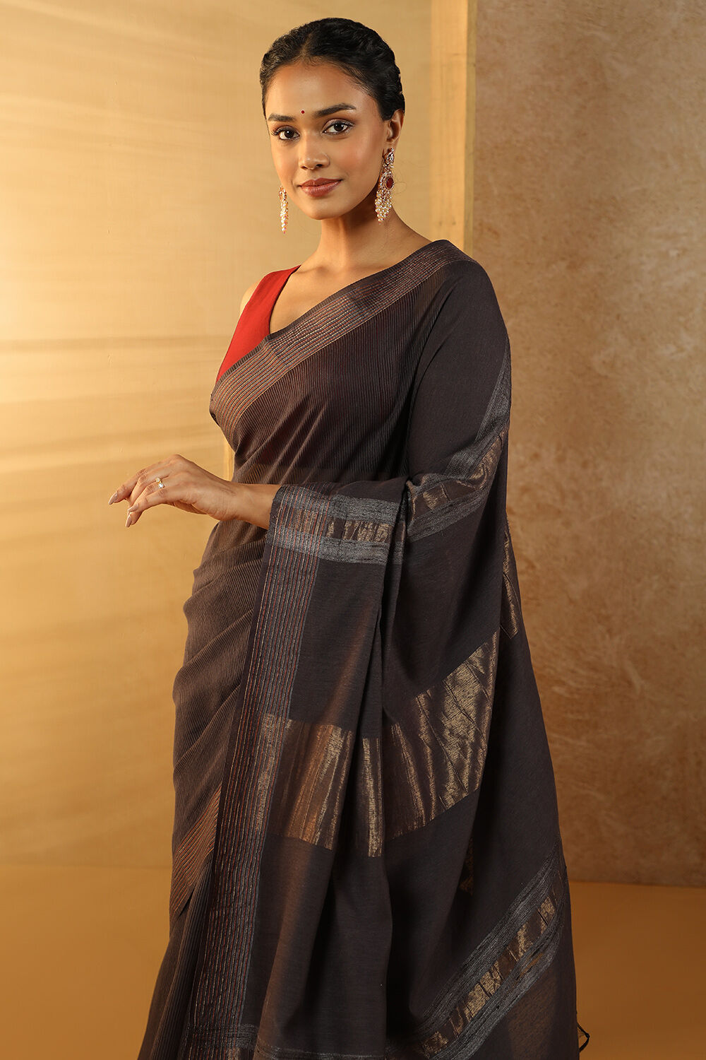 Black Bhagalpur Woven Pure Tussar Silk Saree image number null