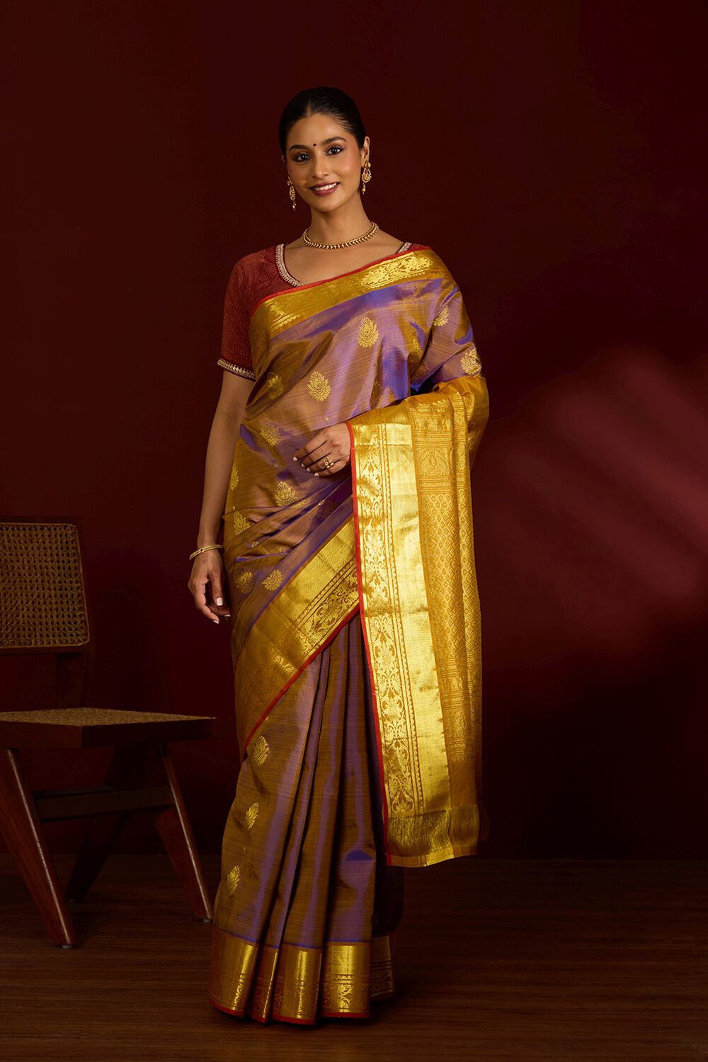 Blue Pure Silk Woven Kanjivaram Saree image number null