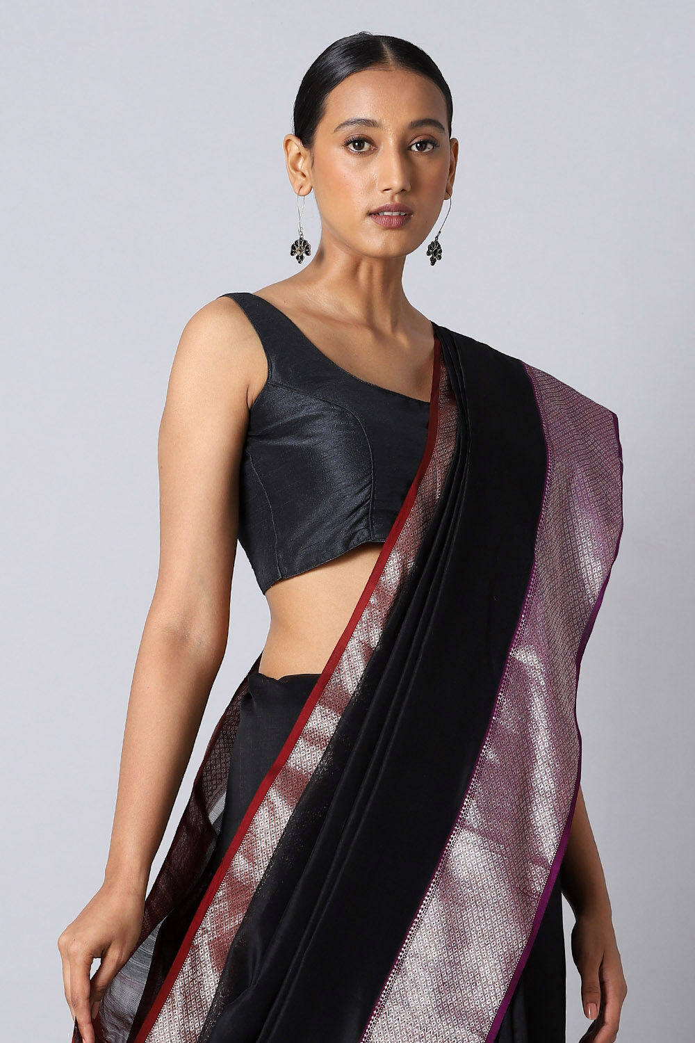 Black Pure Silk Cotton Maheswari Saree image number null