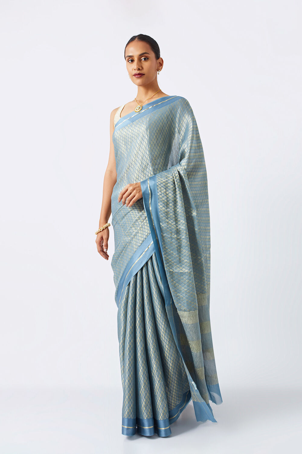 Grey Pure Georgette Woven Saree image number null