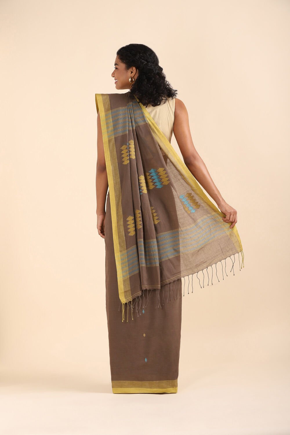 Brown Pure Cotton Jamdani Saree image number null