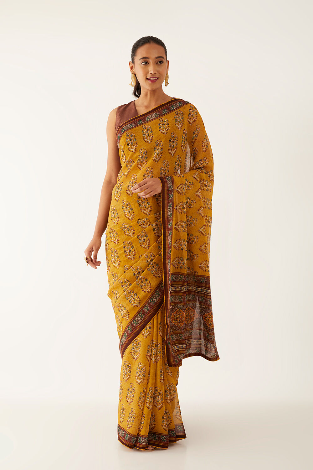Yellow Viscose Georgette Digital Printed Saree image number null