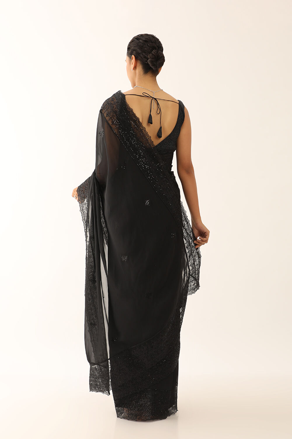 Black Viscose Organza Embroidery Saree image number null