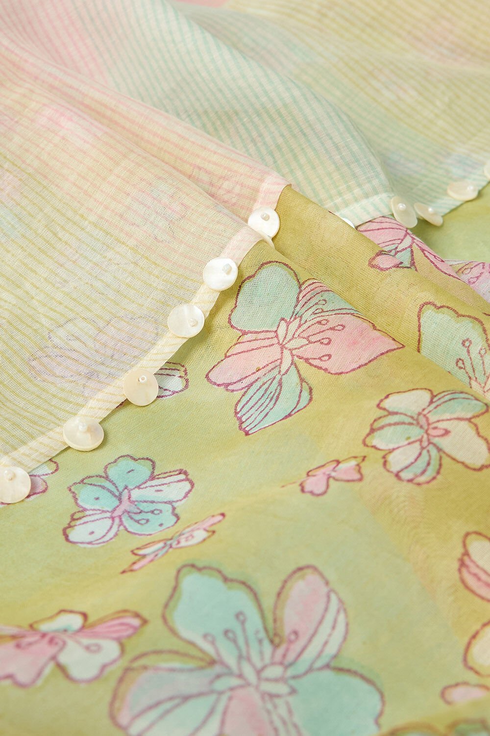 Light Green Bagru Block Printed Pure Silk Cotton Saree image number null