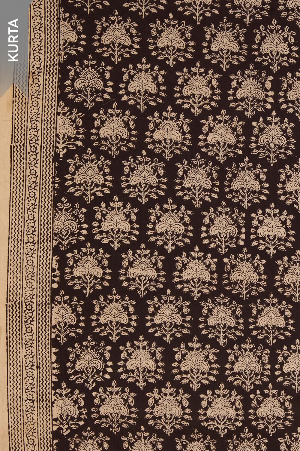 Black Bagru Block Printed Pure Cotton Unstitched Suit Set image number null