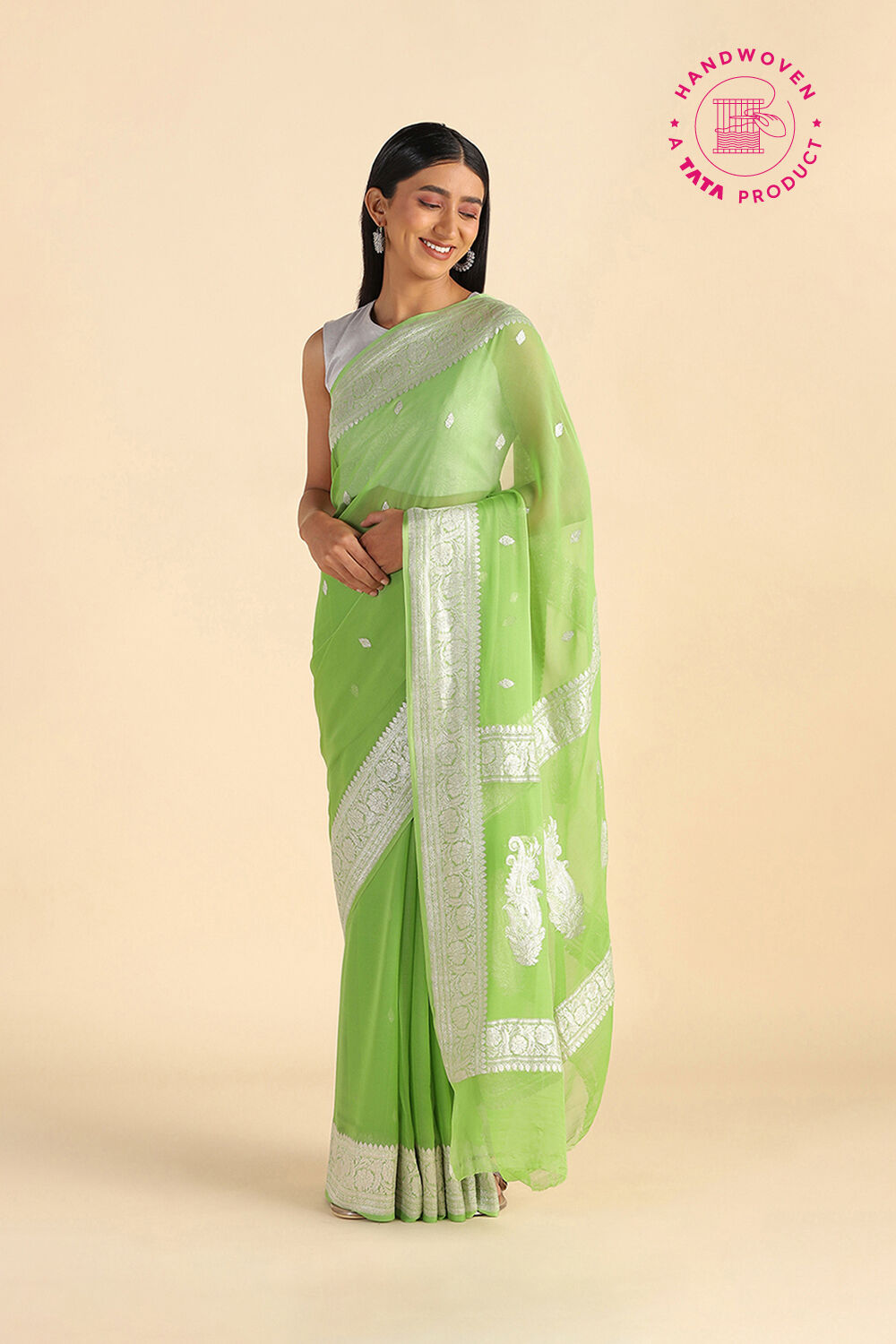 Light Green Handwoven Banarasi Pure Georgette Saree image number null