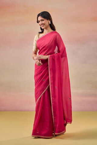 Red Viscose Organza Embroidered Saree thumbnail image number null