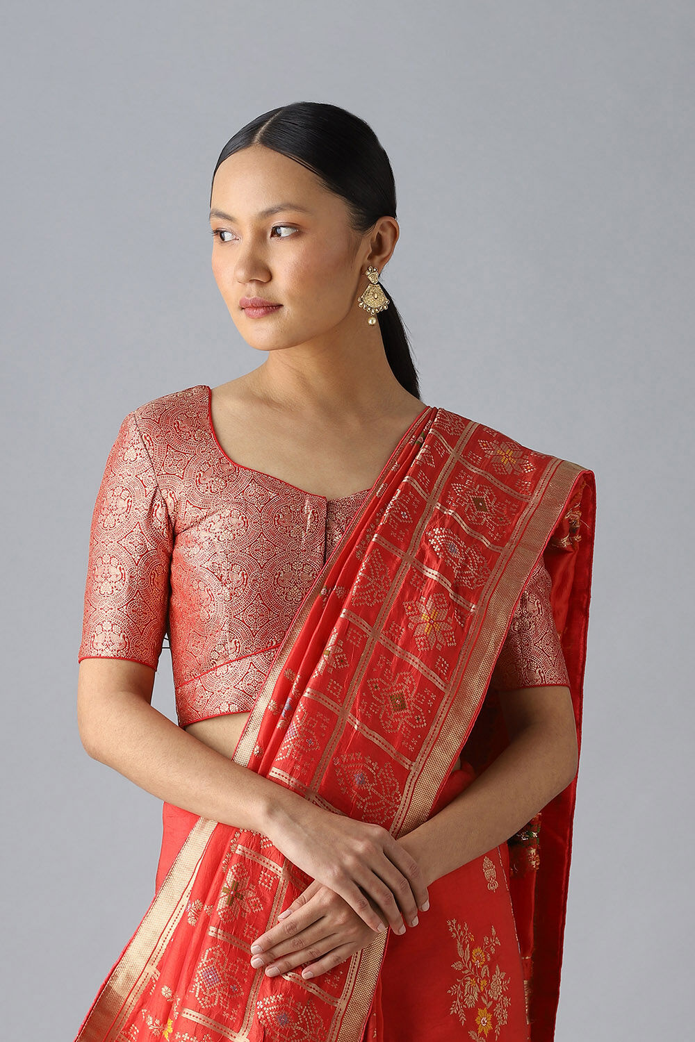 Red Viscose Brocade Blouse image number null