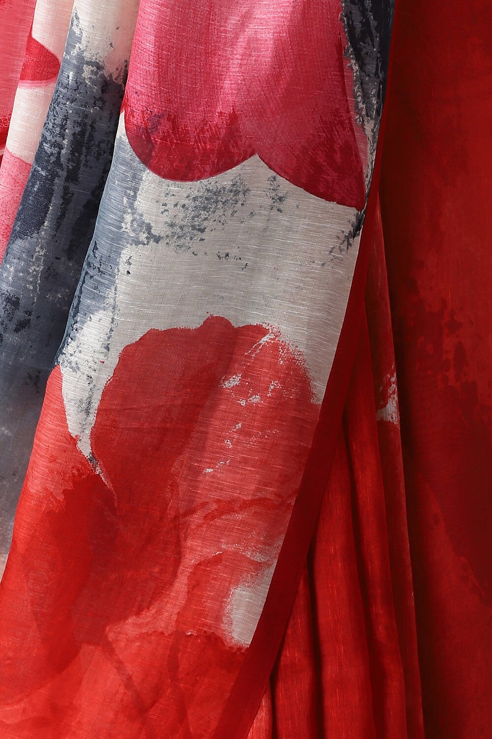 Red Pure Silk Linen Printed Saree image number null