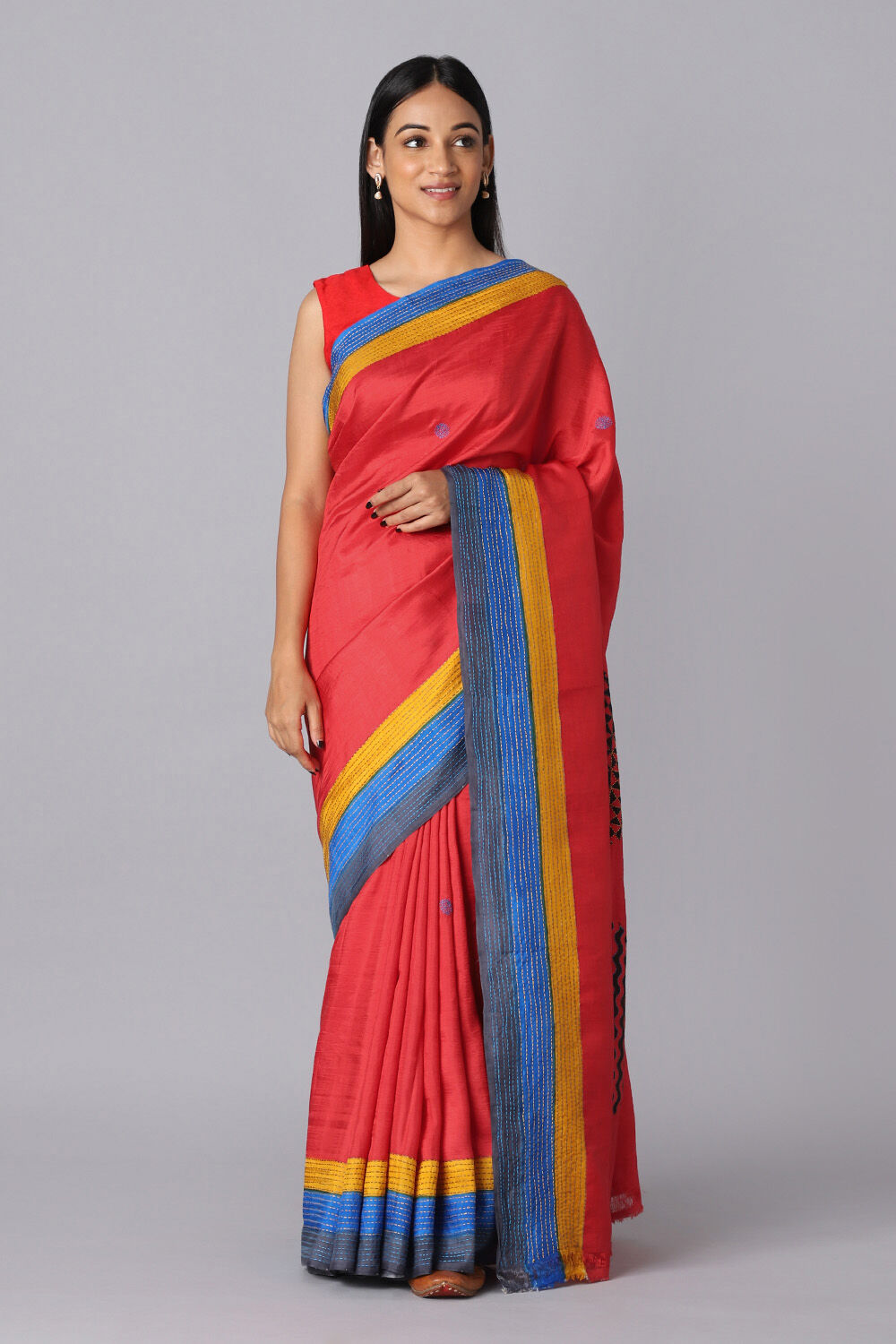 Red Pure Silk Hand Painted Saree image number null