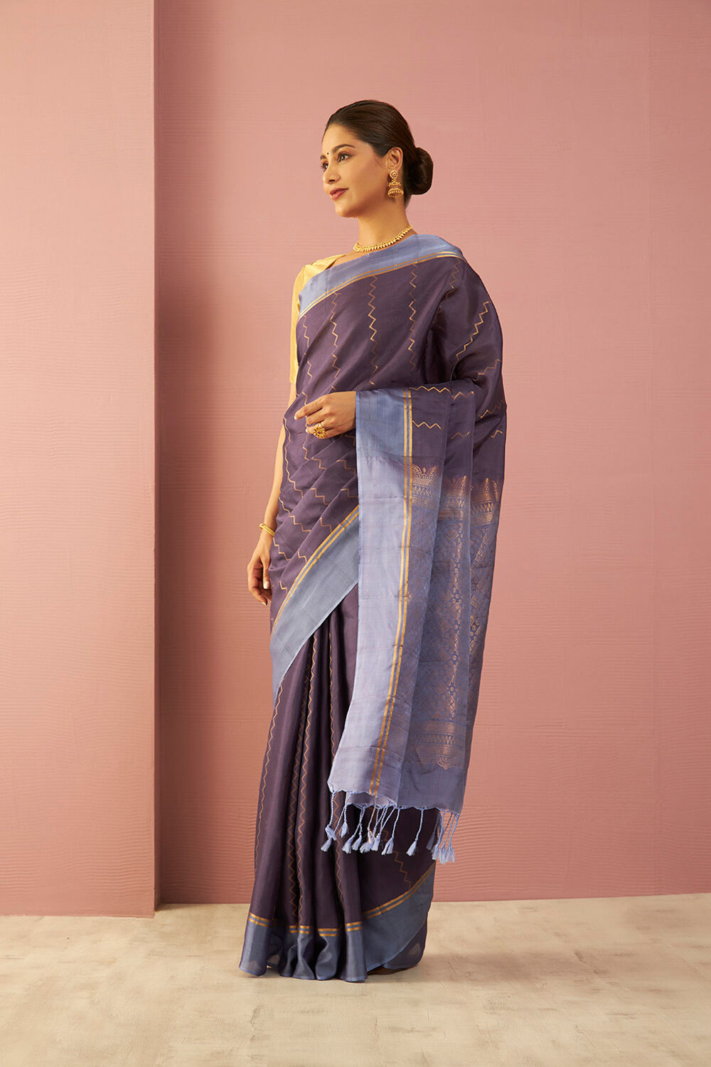 Violet Woven Pure Soft Silk Saree image number null