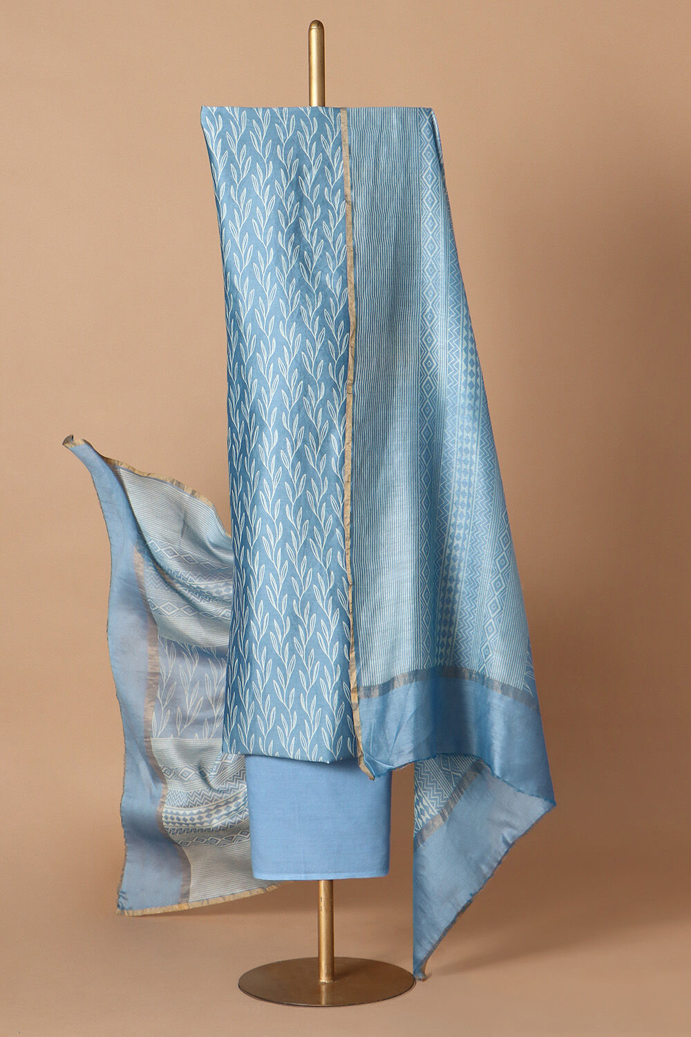 Blue Silk Cotton Printed Unstitched Suit Set image number null