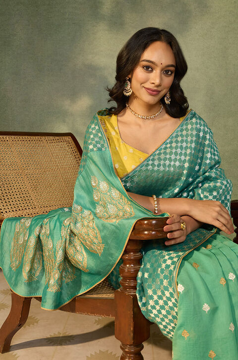 Blue Woven Pure Silk Cotton Saree