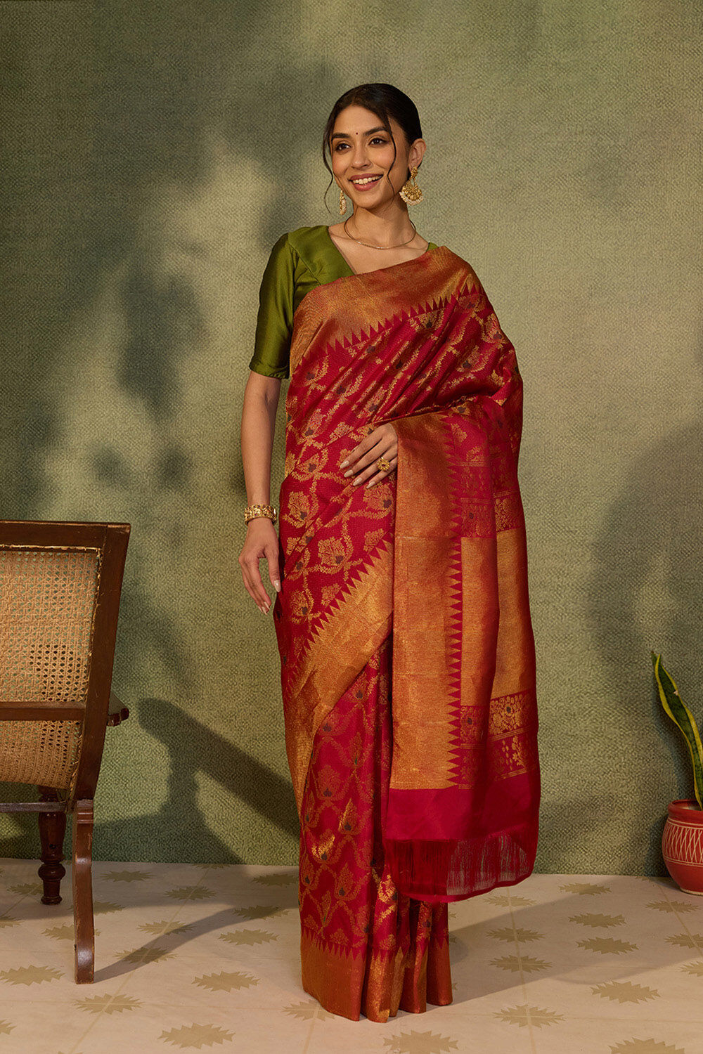 Dark Red Brocade Kanjivaram Pure Silk Saree image number null