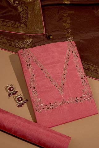 Pink Pure Viscose Embroidered Unstitched Suit Set image number