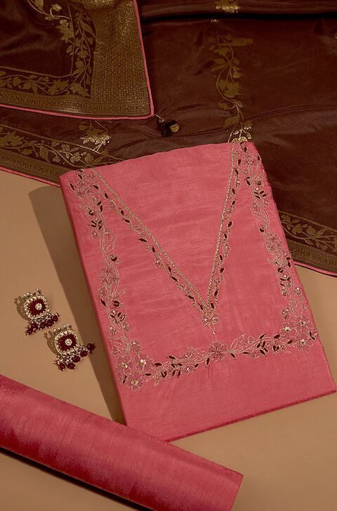 Pink Pure Viscose Embroidered Unstitched Suit Set