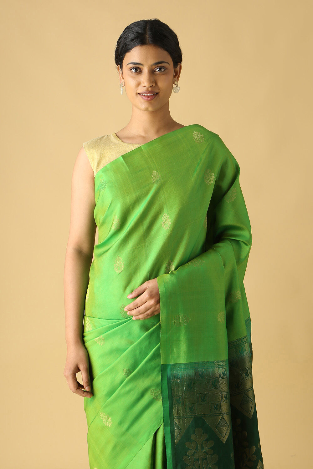 Green Pure Silk South Saree image number null