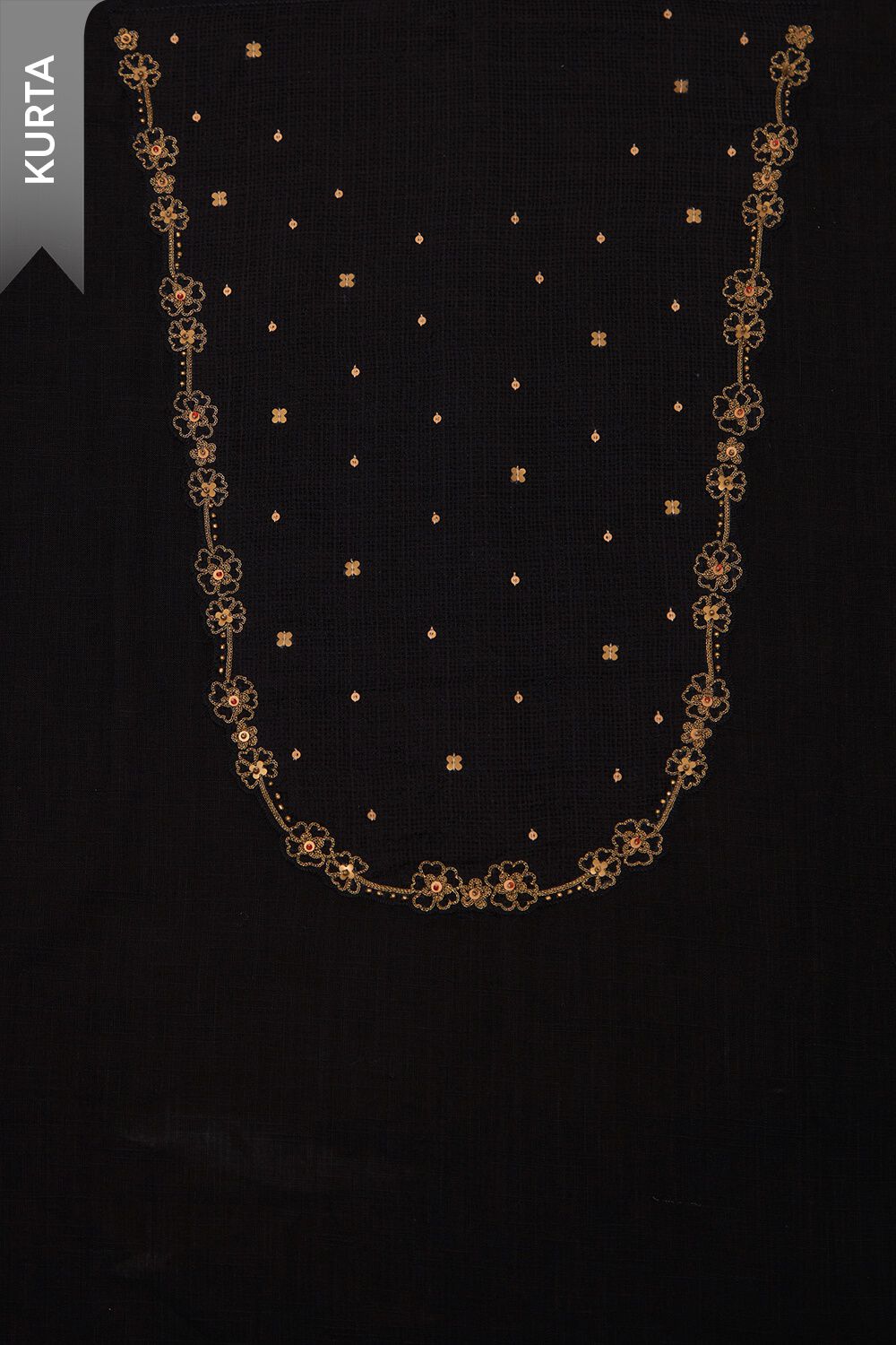 Black Embroidered Pure Cotton Unstitched Suit Set image number null