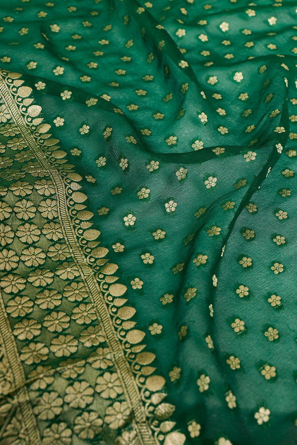 Dark Green Pure Silk Georgette Cutwork Banaras Saree image number null