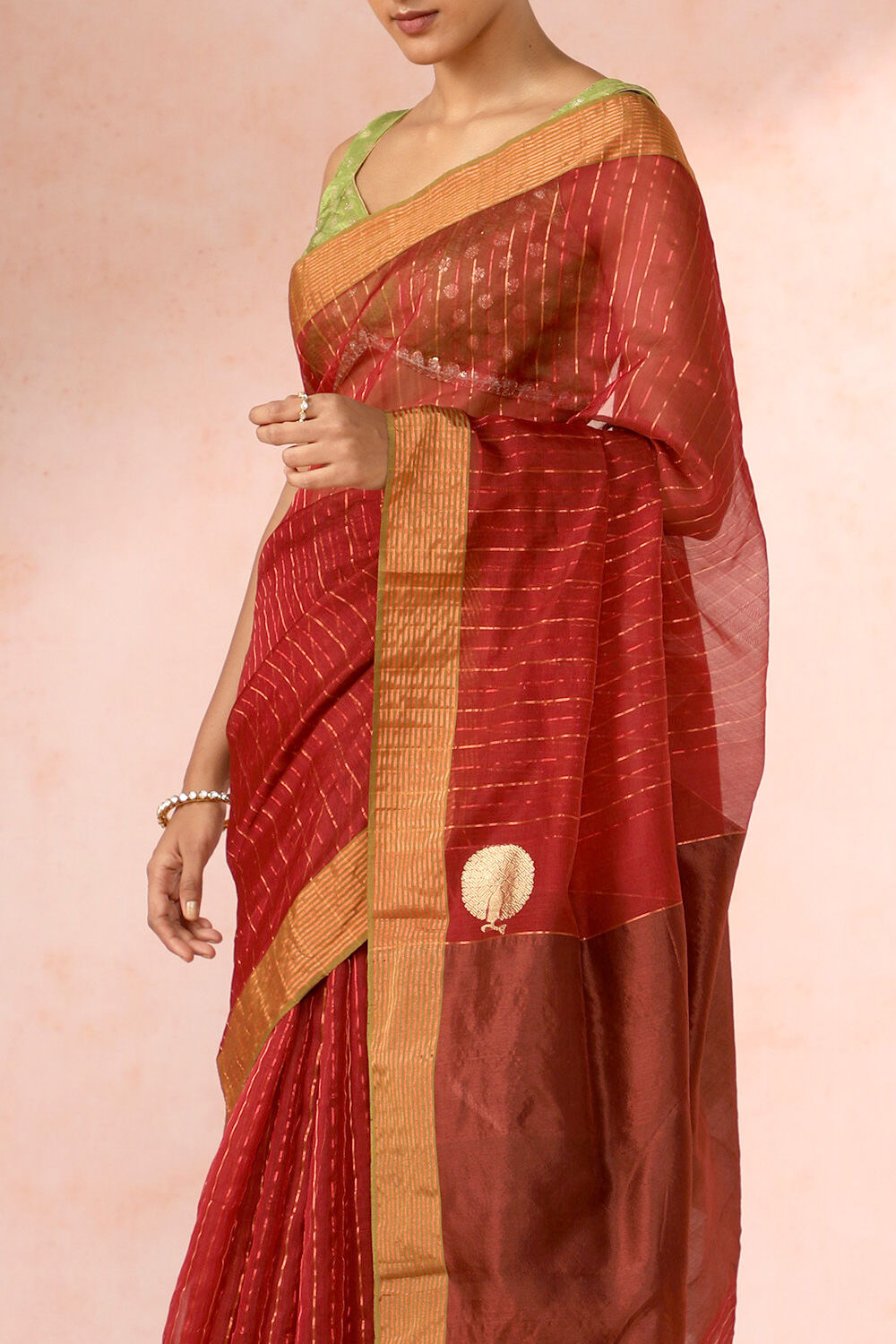 Red Chanderi Pure Silk Cotton Woven Saree image number null