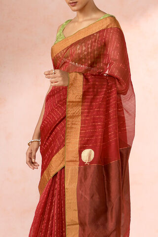 Red Chanderi Pure Silk Cotton Woven Saree thumbnail image number null