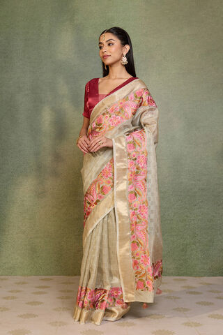 Grey Embroidered Viscose Tissue Saree thumbnail image number null