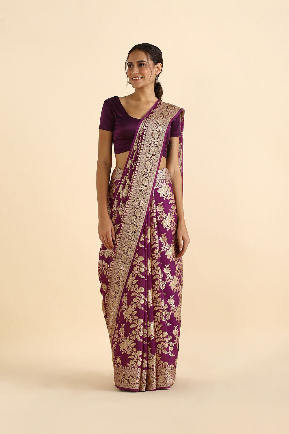 Violet Pure Georgette Banarasi Saree image number null