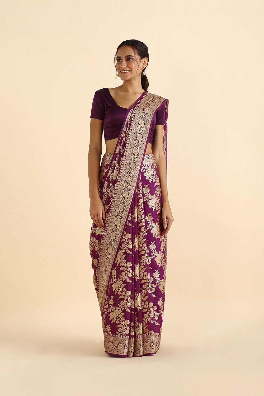 Violet Pure Georgette Banarasi Saree image number null