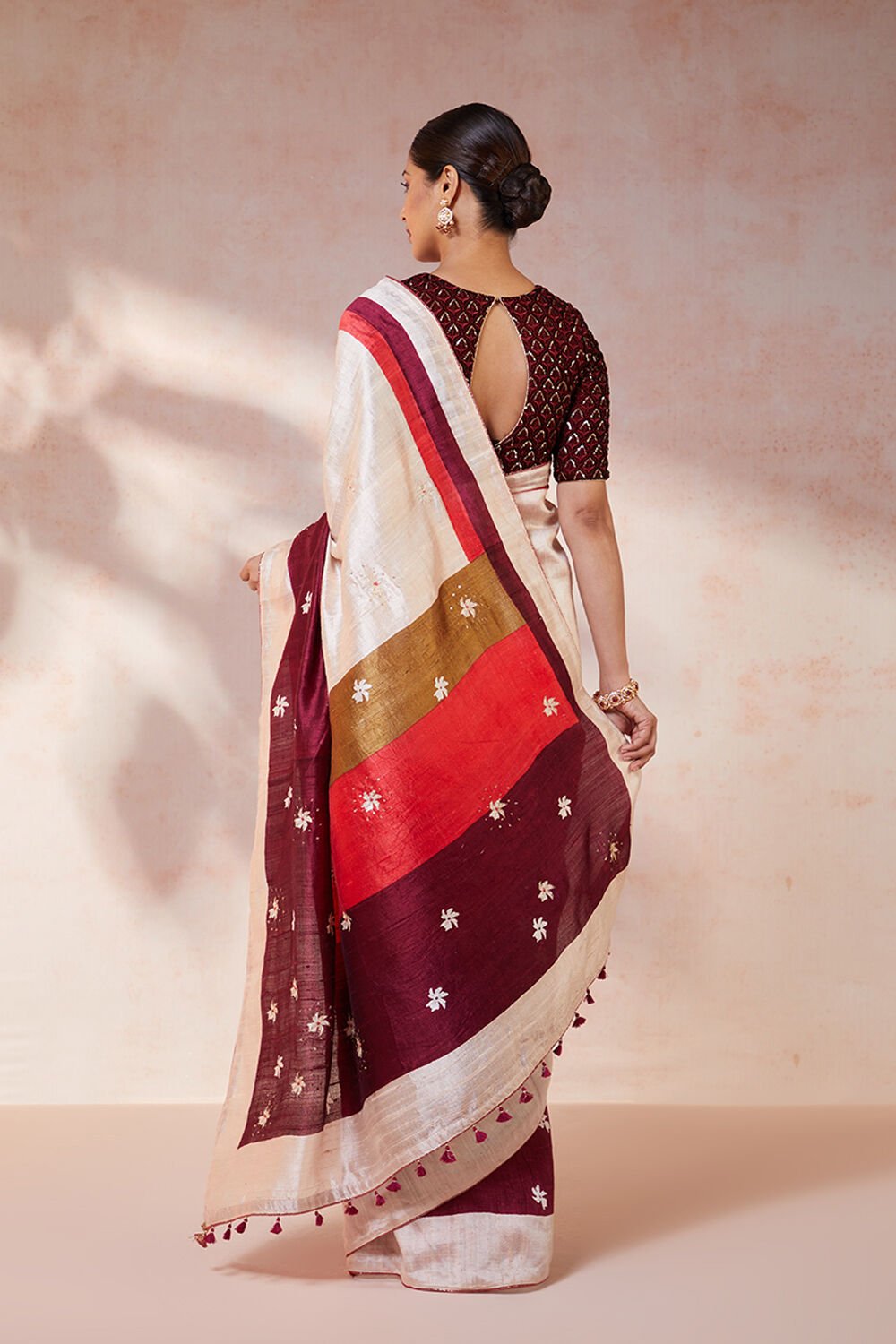 Multicoloured Hand Painted Silk Saree image number null