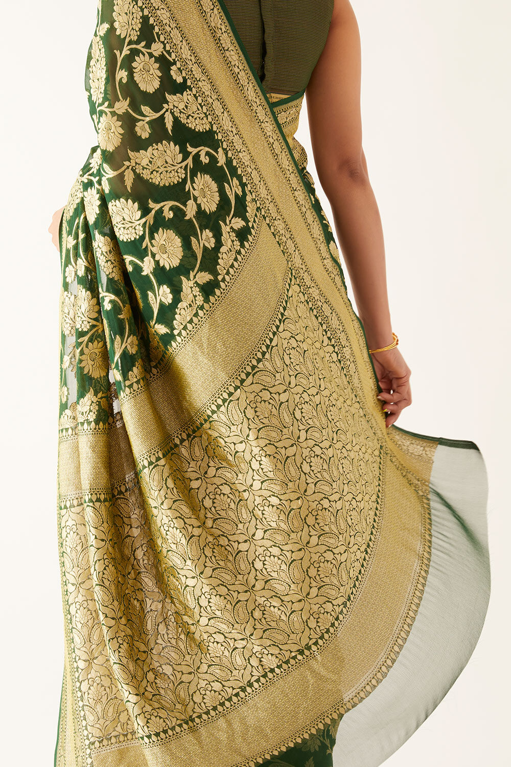 Green Pure Georgette Banarasi Brocade Saree image number null