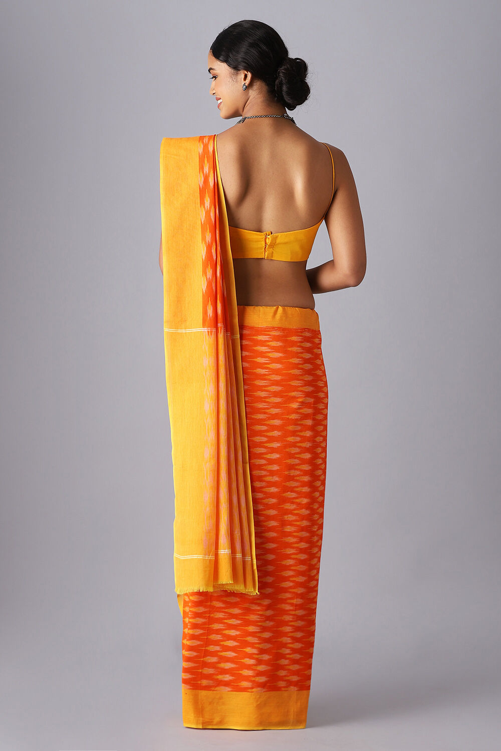 Orange Pure Cotton Pochampalli Ikat Saree image number null