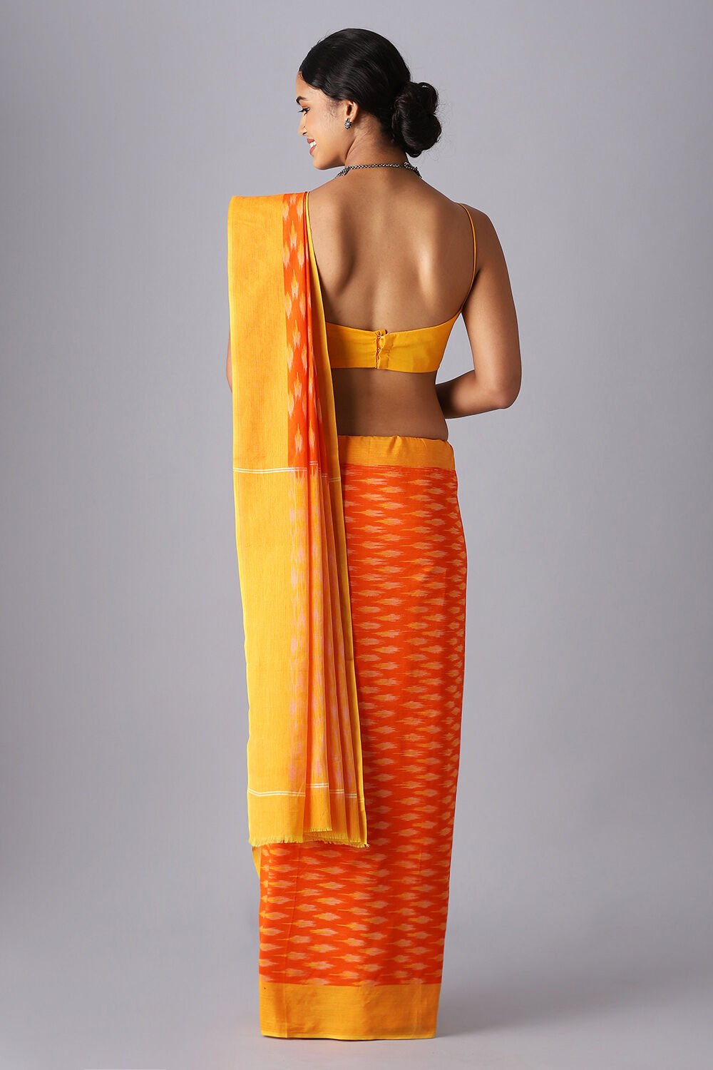Orange Pure Cotton Pochampalli Ikat Saree image number null