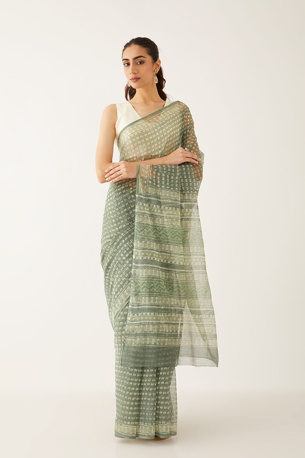 Light Green Pure Kota Bagru Printed Saree image number null