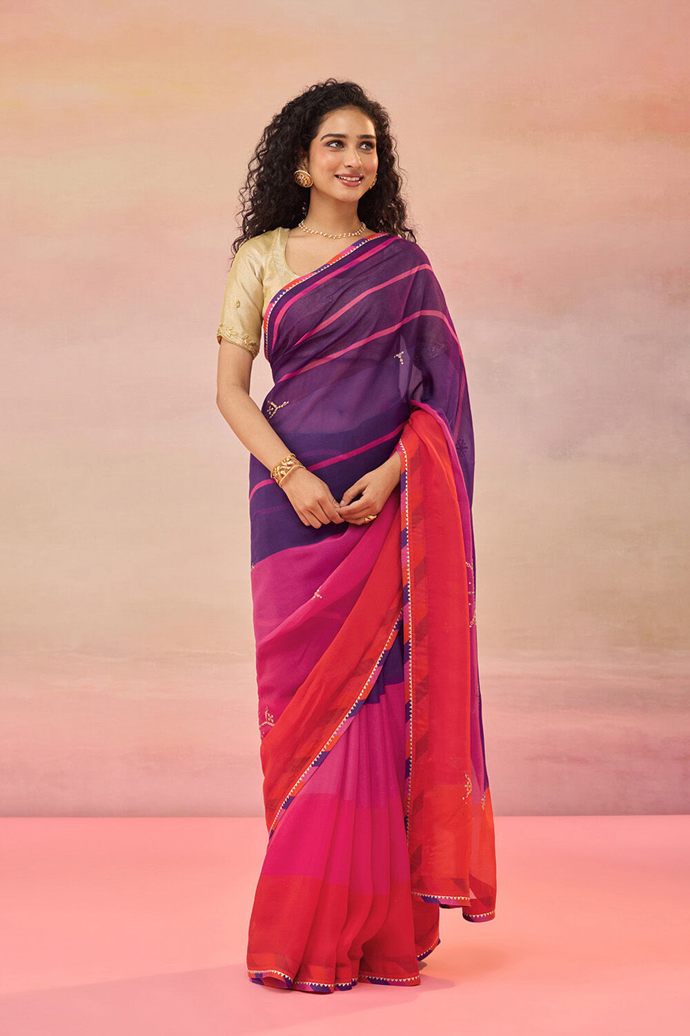 Multi Viscose Organza Embroidered Saree image number null