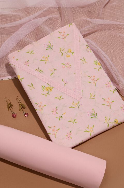 Light Pink Printed Pure Cotton Unstitched Suit Set
