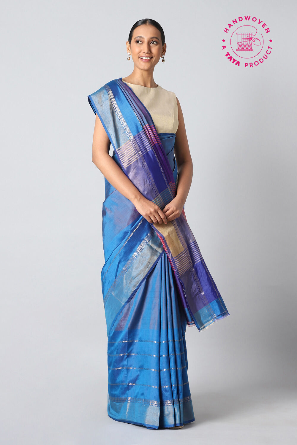 Light Blue Pure Silk Bengal Saree image number null