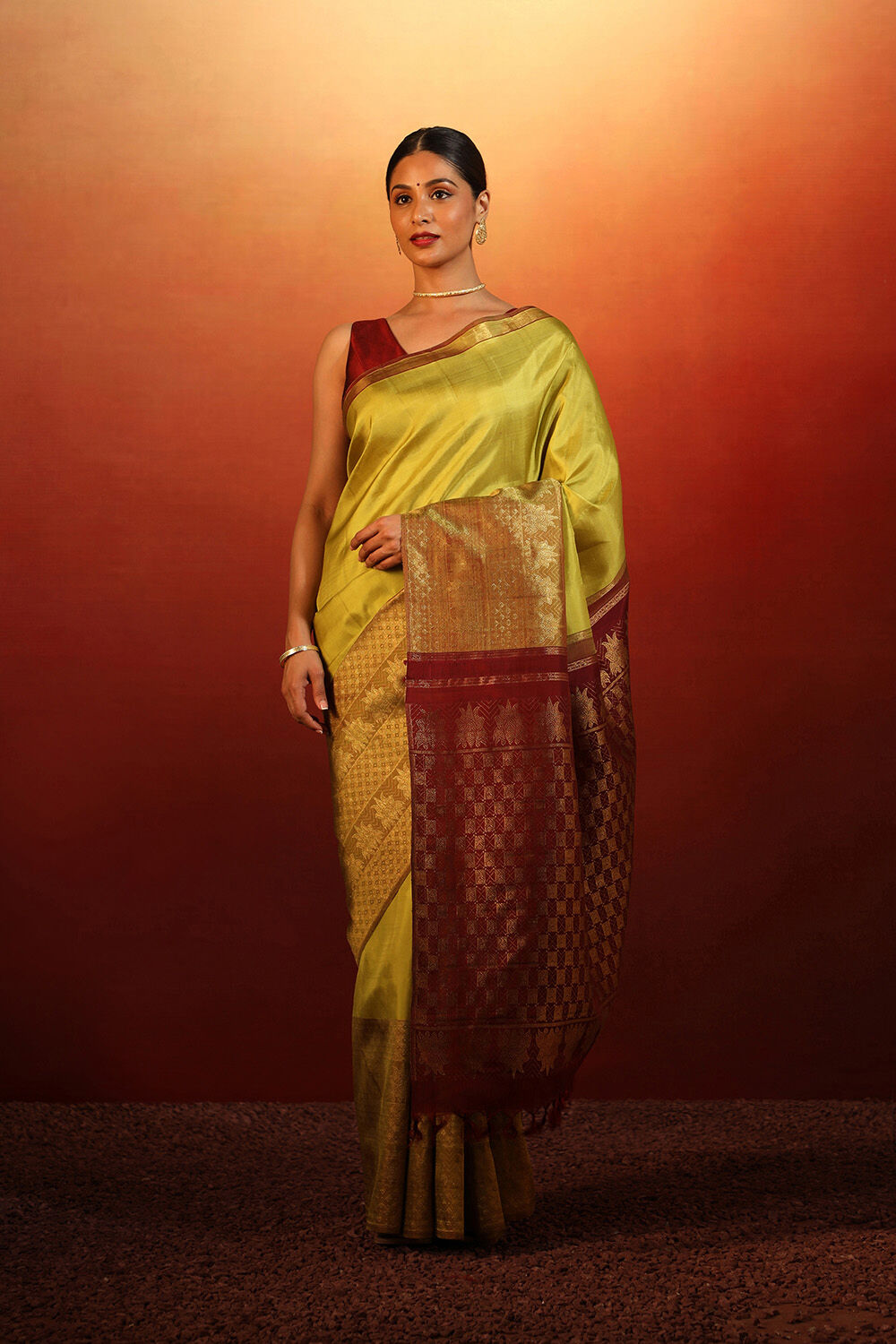 Lime Woven Pure Silk Kanjivaram Saree image number null